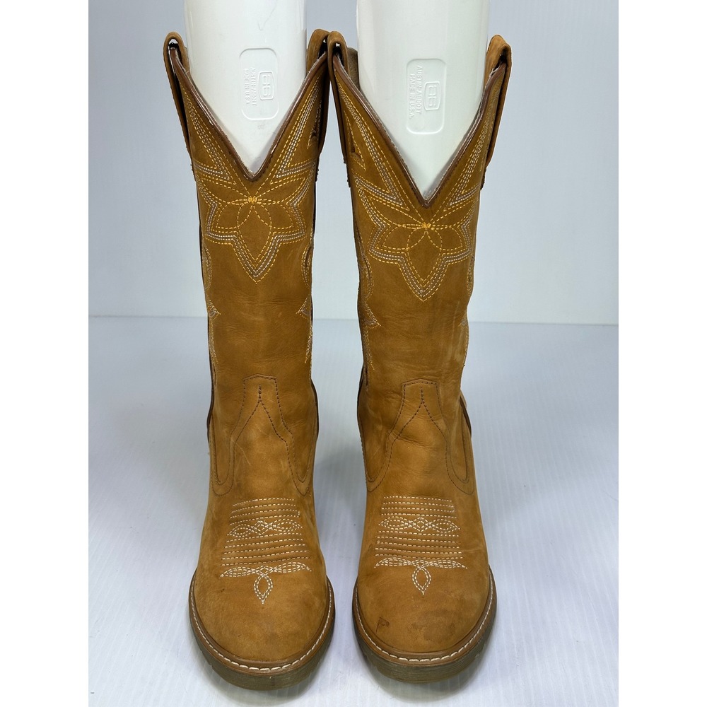 Roper Womens Tan Nubuck Leather Embroidered Western Cowgirl Boots Size 7